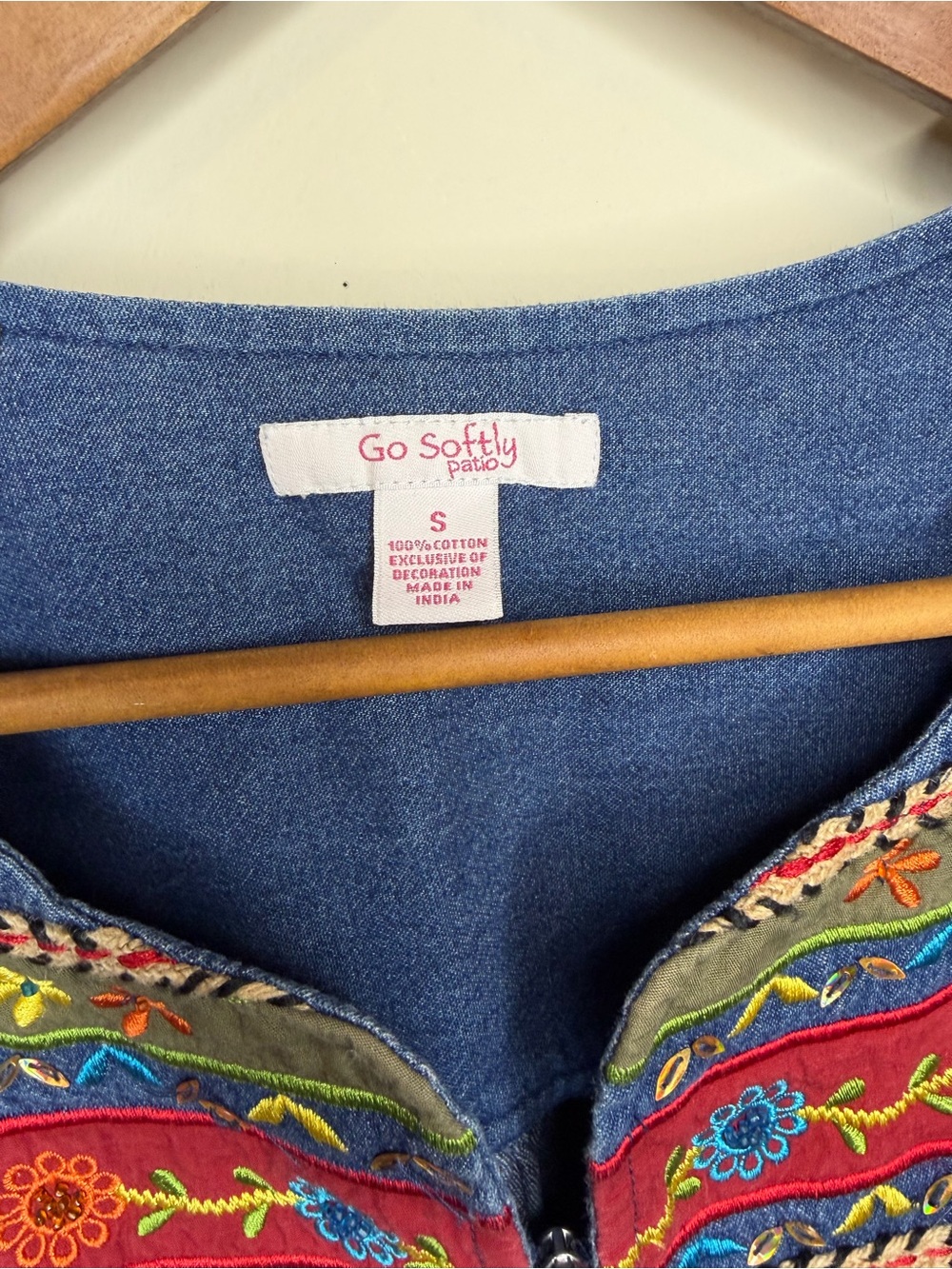 Go Softly Patio Denim Embroidered House Dress Muumuu Lounger Size - Picture 2 of 7